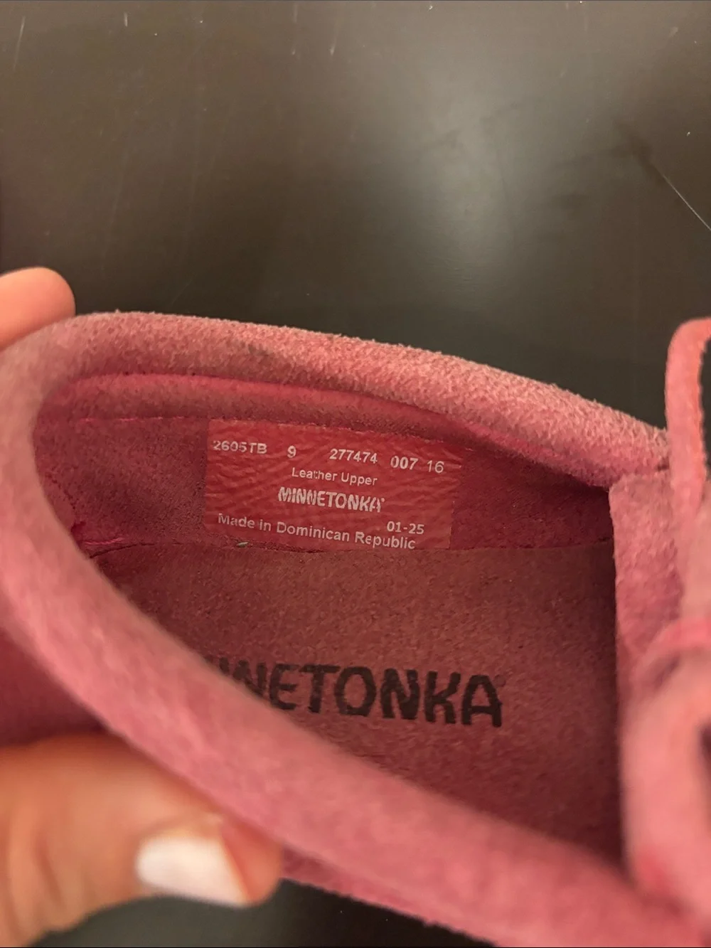 Minnetonka Kids Suede Moccasins in Rose Pink with Bead Detail